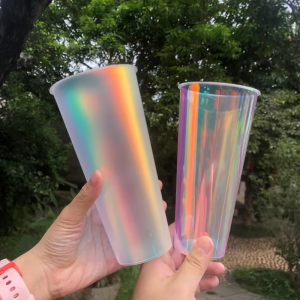 Customizable rainbow metallic film plastic beverage cups
