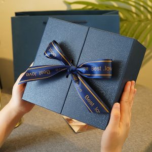 Custom Gift Box Packaging With Ribbon Double Door Open paper box
